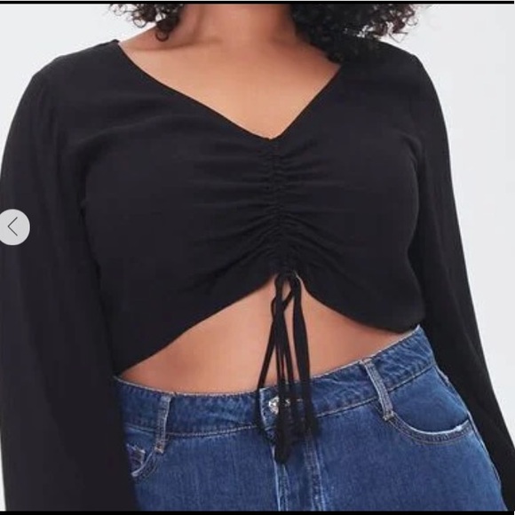 Forever 21 (2X) black ribbed rouche top - Picture 1 of 6